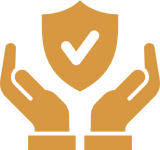 Hands holding a shield with a checkmark symbolizing protection and security.