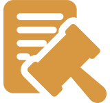 Icon showing a gavel over a document, symbolizing law or legal matters.