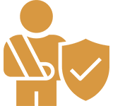 Icon of a person wearing a seatbelt with a shield and checkmark.